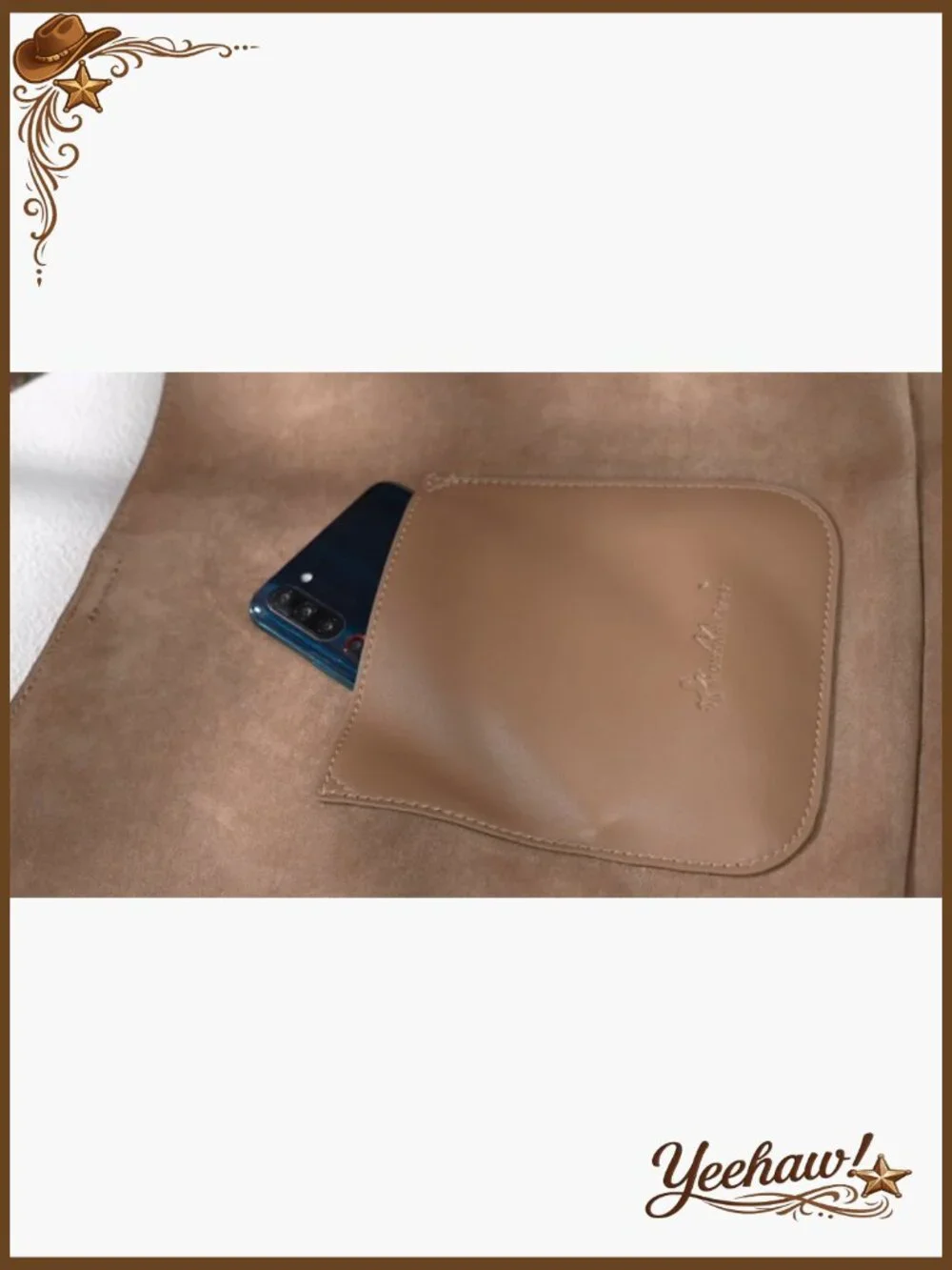 Fringe Suede Hobo Bag with Embroidered Strap - Picture 6 of 6